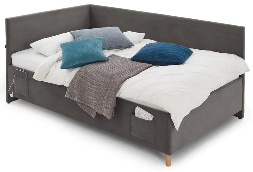 Antracytowe narożne łóżko dziecięce ze schowkiem 120x200 cm Cool – Meise Möbel