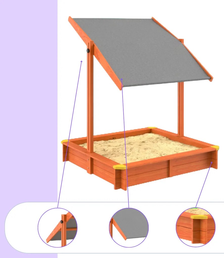 Spielwerk Piaskownica z baldachimem Sami, drewno świerkowe, 120x120x120cm