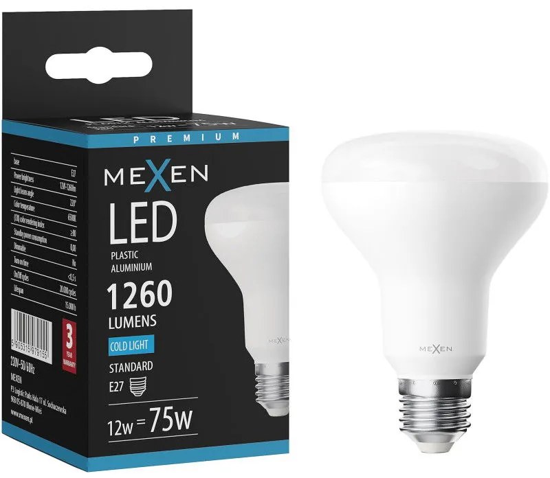 Mexen Nova żarówka LED E27, R80, 12W, Zimna - 6500K, 1260 lm - L105-E27-1265-01