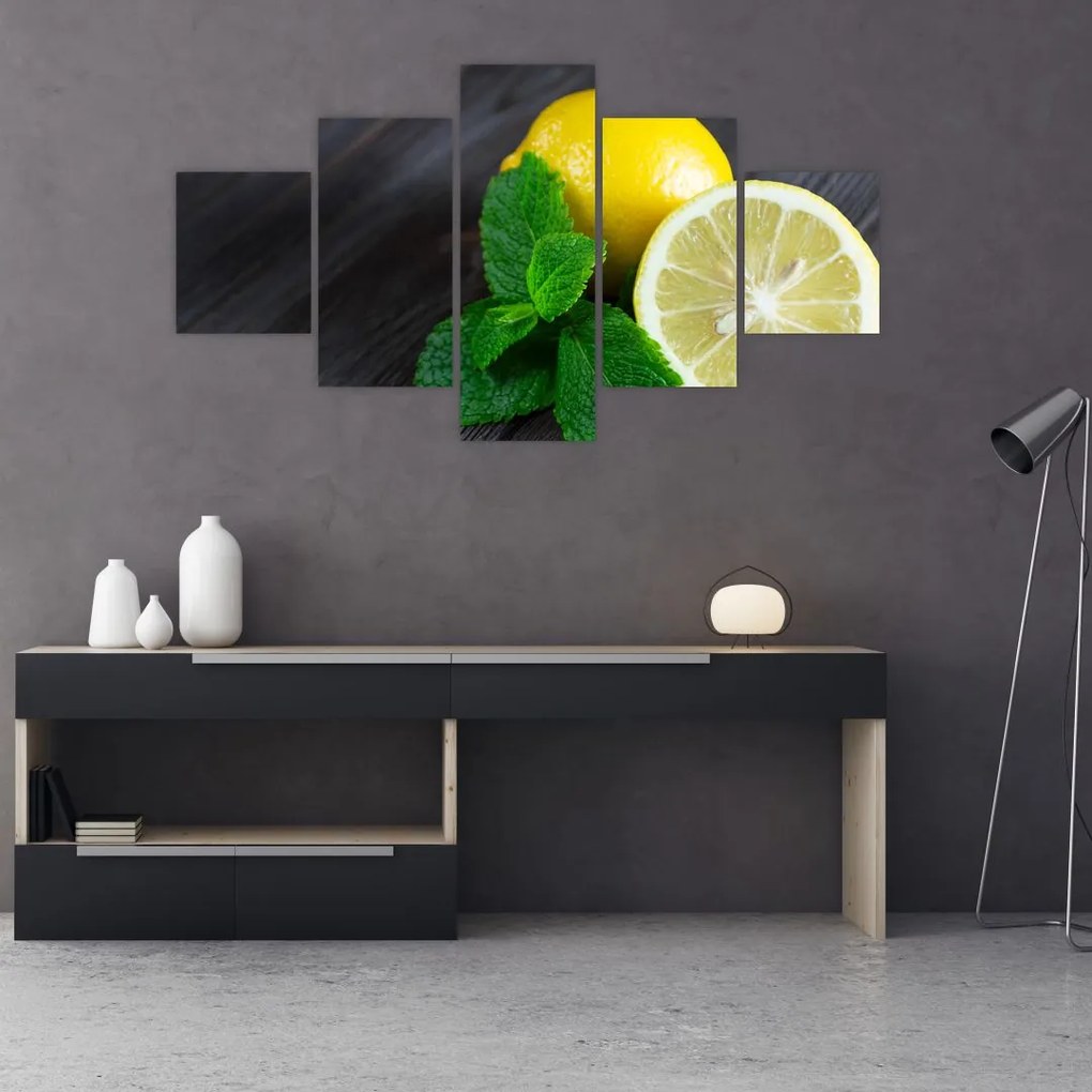 Obraz cytryn i mięty na stole (125x70 cm)