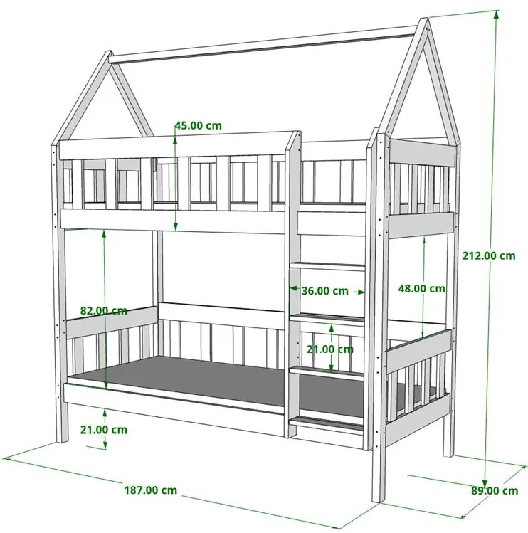Białe skandynawskie łóżko piętrowe w kształcie domku W3-S26