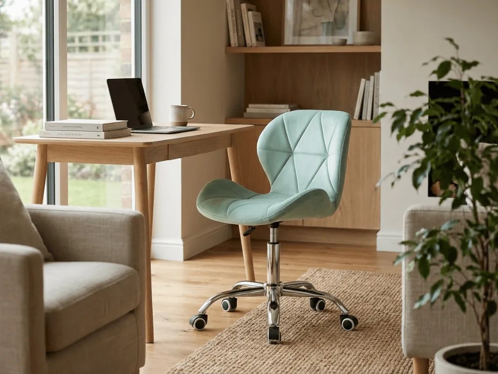 Miętowy fotel biurowy AVOLA VELVET