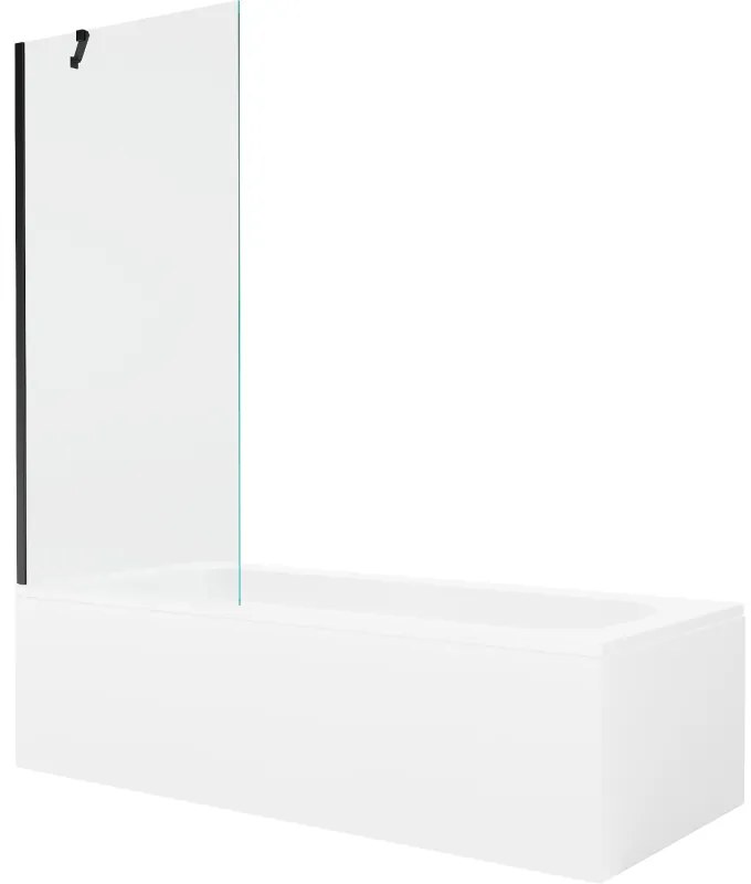 Mexen Vega wanna prostokątna 180 x 80 cm z obudową i parawanem 1-skrzydłowym 80 cm, transparent, czarny - 550118080X9508000070