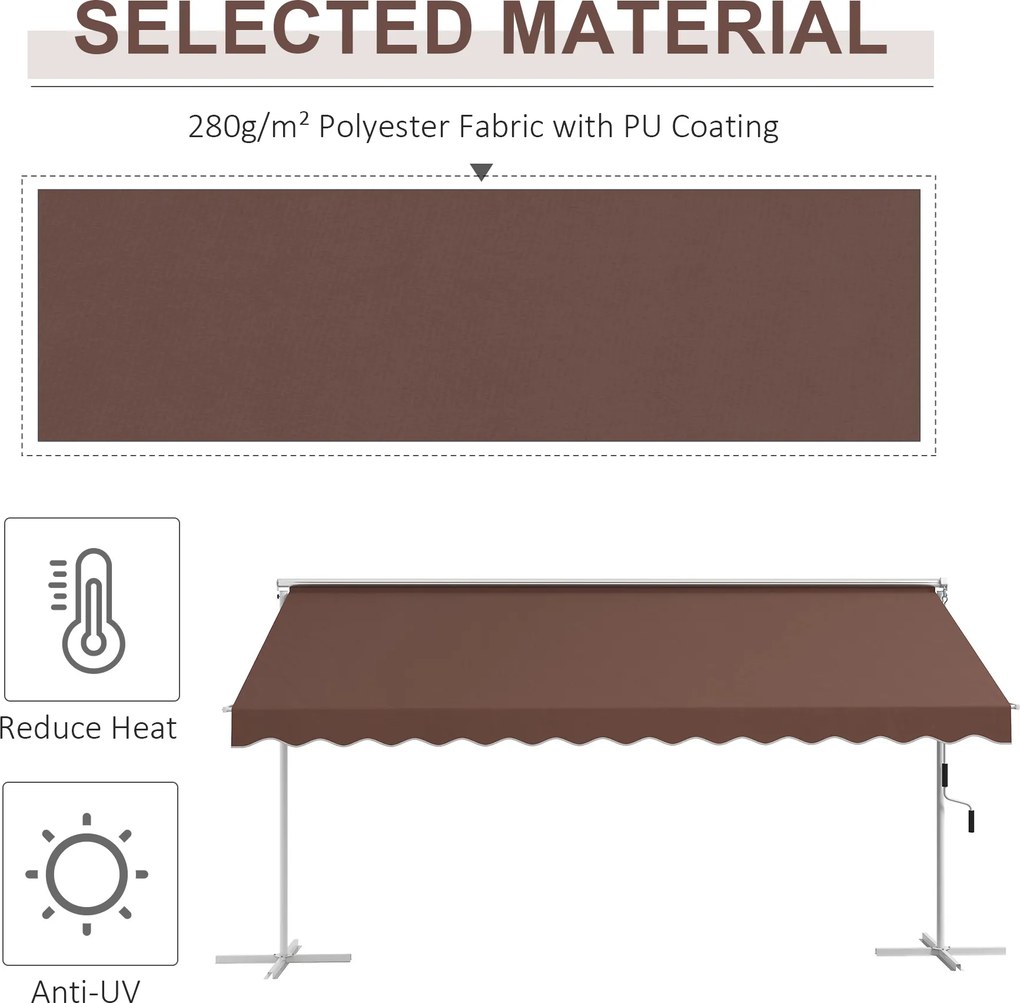 Outsunny Wolnostojąca Markiza 4,5x3,4m, regulacja kąta, korbka, konstrukcja metalowa, Kawa
