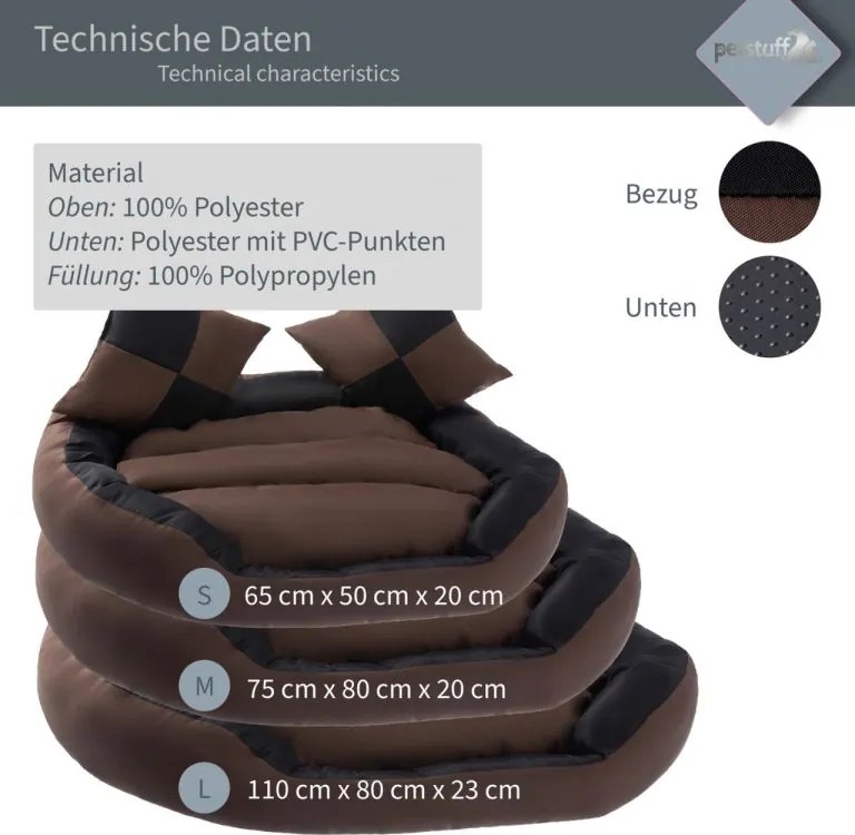 Petstuff Legowisko dla psa, czarno-brązowe, 65 x 50 x 20 cm