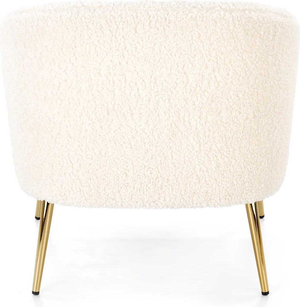 Fotel Grifon tapicerowany tkaniną typu baranek na złotych nóżkach