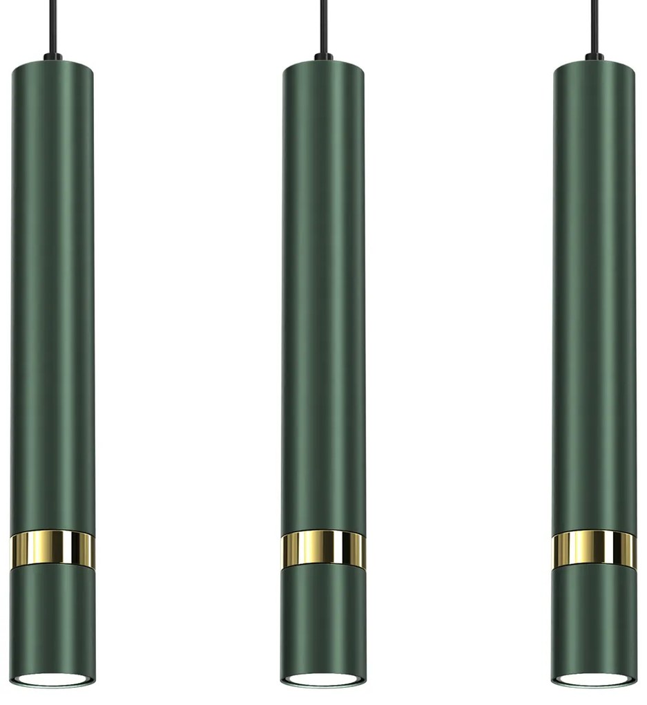 Lampa wisząca JOKER GREEN/GOLD 3xGU10,na listwie zielona, złota, potrójna, tuba