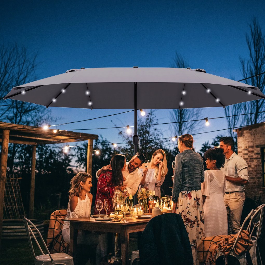 Outsunny Duży Podwójny Parasol z Oświetleniem LED Owalny Ciemnoszary ze Stalową Ramą 440x260cm | Aosom PL