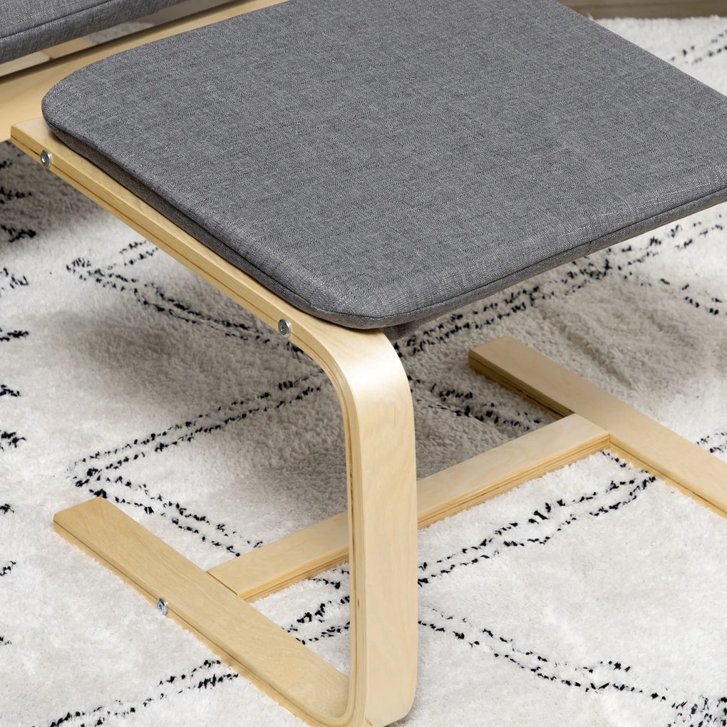 HOMCOM Fotel Relaksacyjny z Podnóżkiem Szary Lniany Pokrycie Drewniana Rama Wygodne Siedzisko z Podłokietnikami | Aosom PL