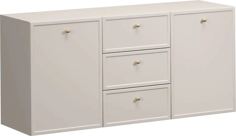Komoda wisząca Lorini 150 cm z szufladami - kaszmir / złote uchwyty