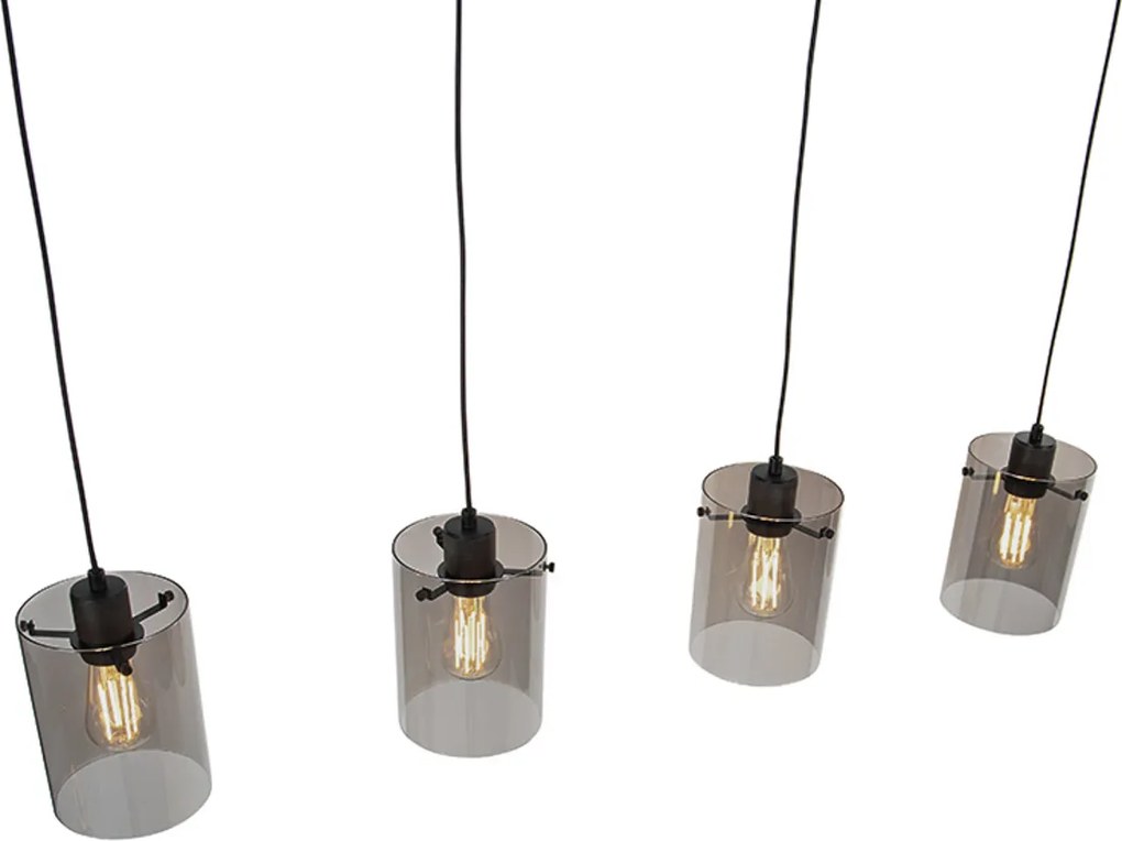 Designerska lampa wisząca czarna z dymionym szkłem 4 światła - Dome