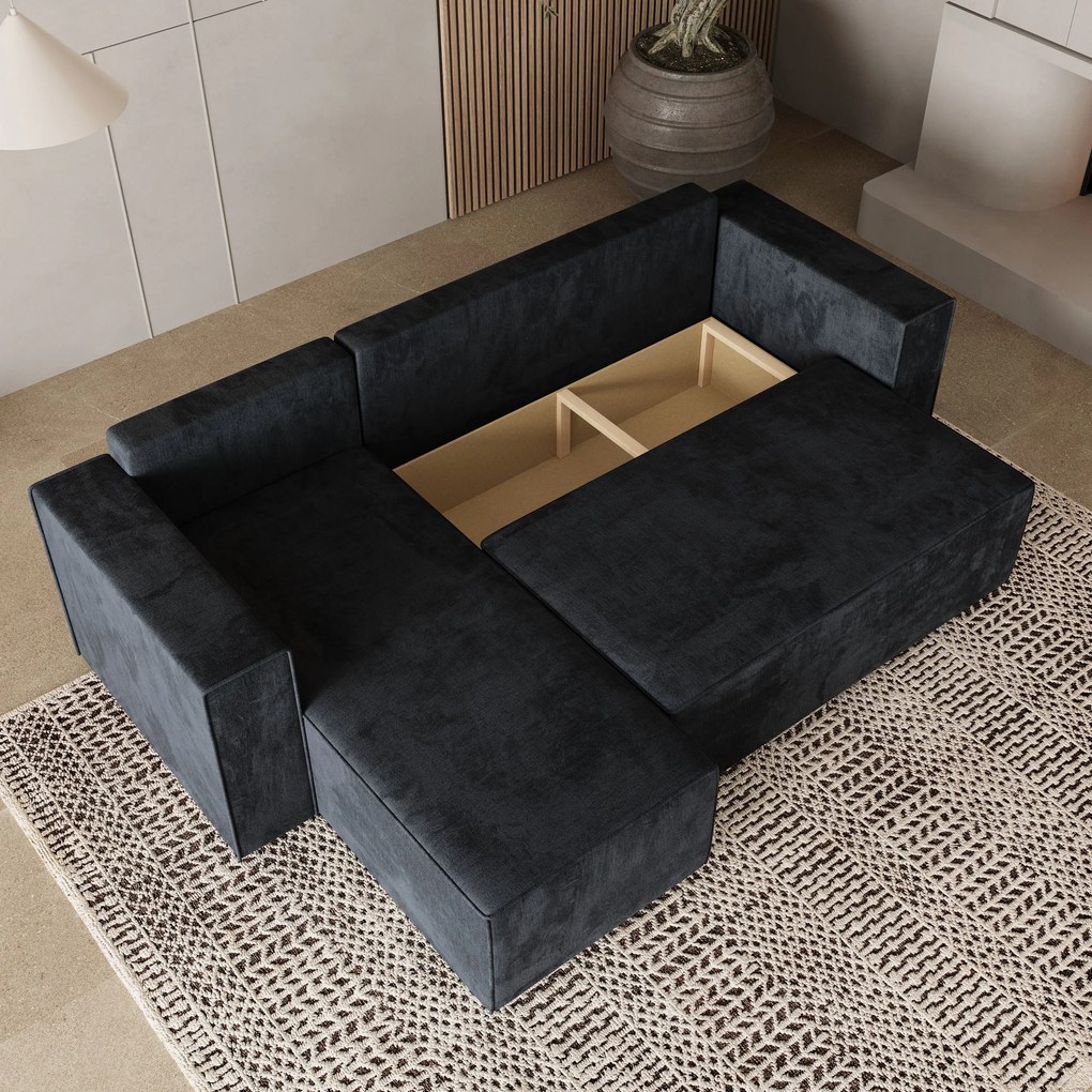 Masseno Narożnik RAVELO z funkcją spania i pojemnikiem na pościel Narozniki L, Rozkładana sofa - Czarny, MONOLITH 95