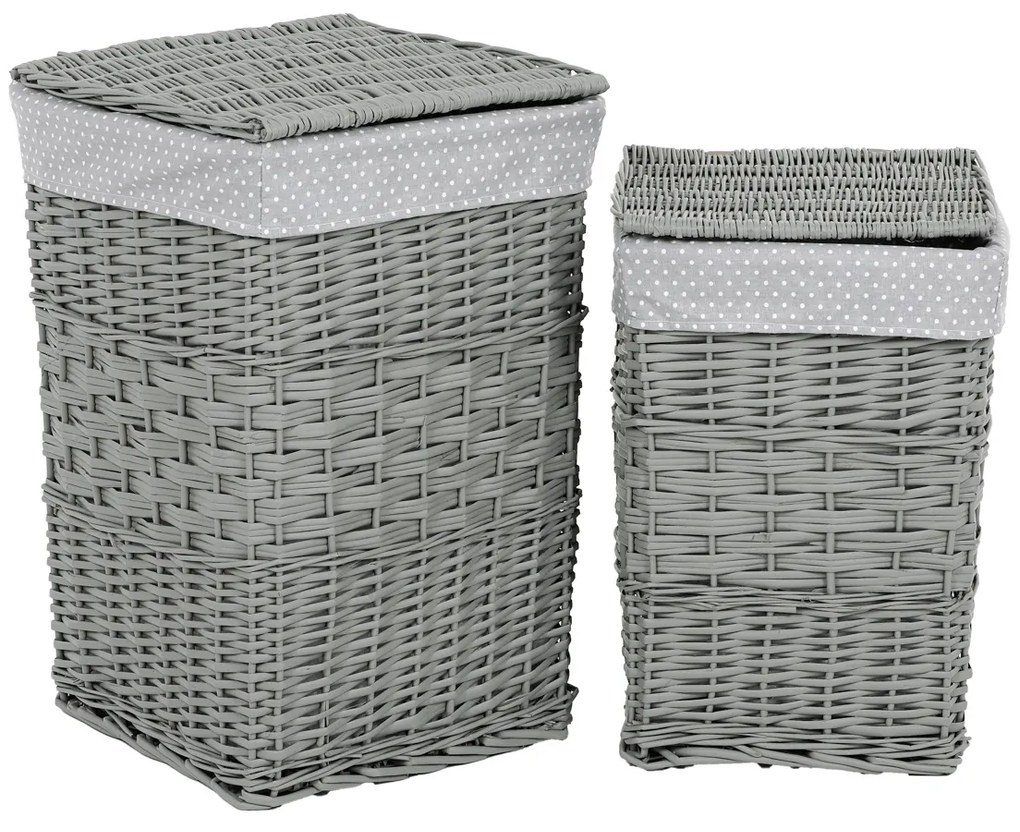 Zestaw wiklinowych koszy na bieliznę Szara kropka, 2 szt., 2 rozmiary, 40 x 60 x 40 cm