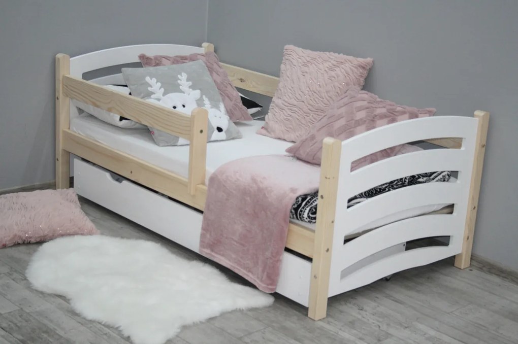 Łóżko dziecięce MELA 80 x 160 cm białe/sosna Stelaż: Ze stelażem listwowym elastycznym, Materac: Materac EASYSOFT 10 cm