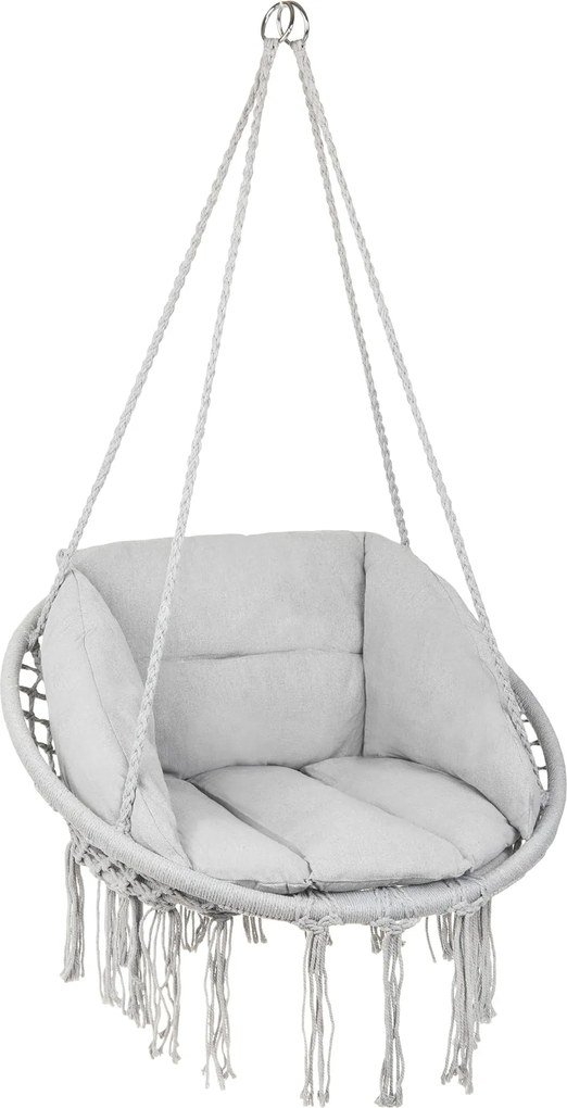 Szary wiszący fotel KOLUMBIA z poduszkami i szarym stojakiem