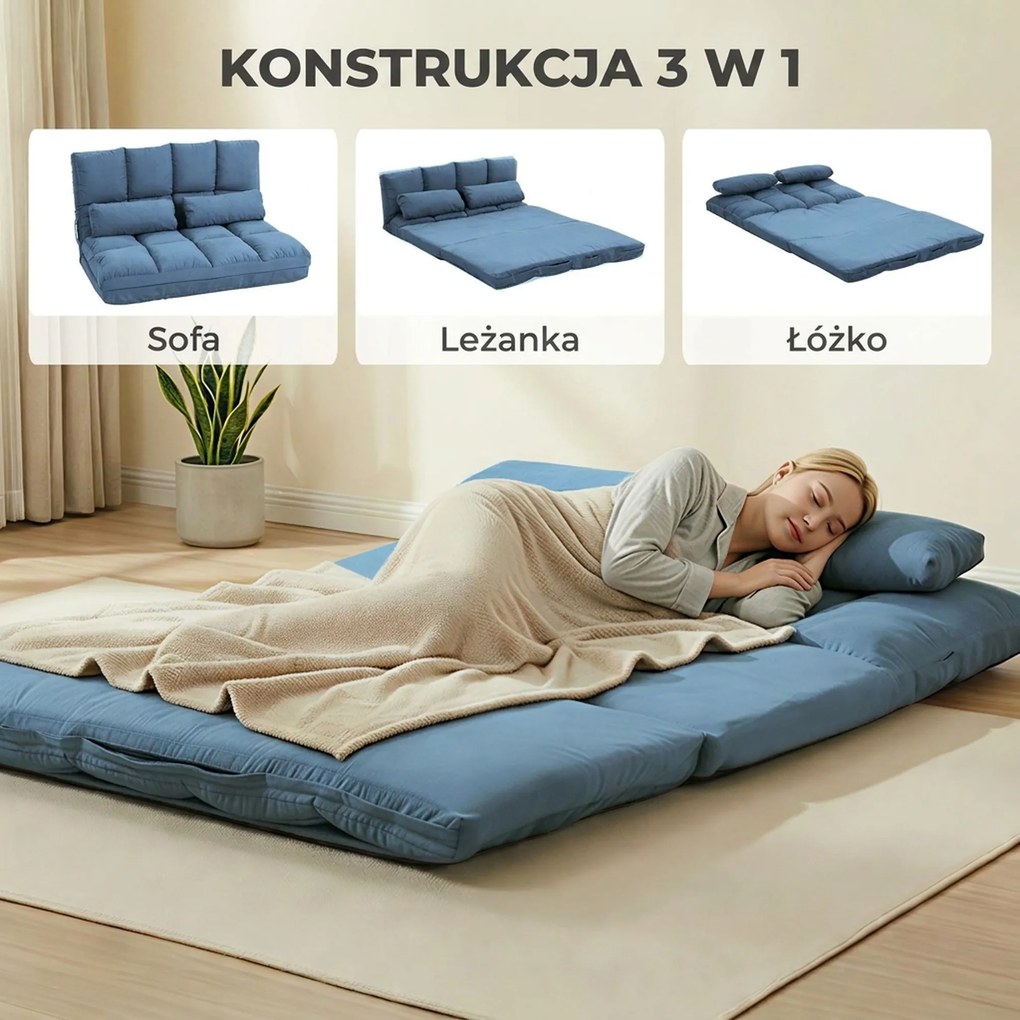 HOMCOM Wygodna Sofa Podłogowa Składana - Regulowane Oparcie, Niebieska, 102x73x60cm - Relaks w Salonie