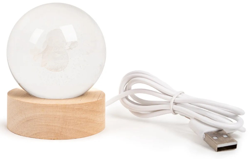 Świecąca szklana kula, USB, na drewnianejpodstawie