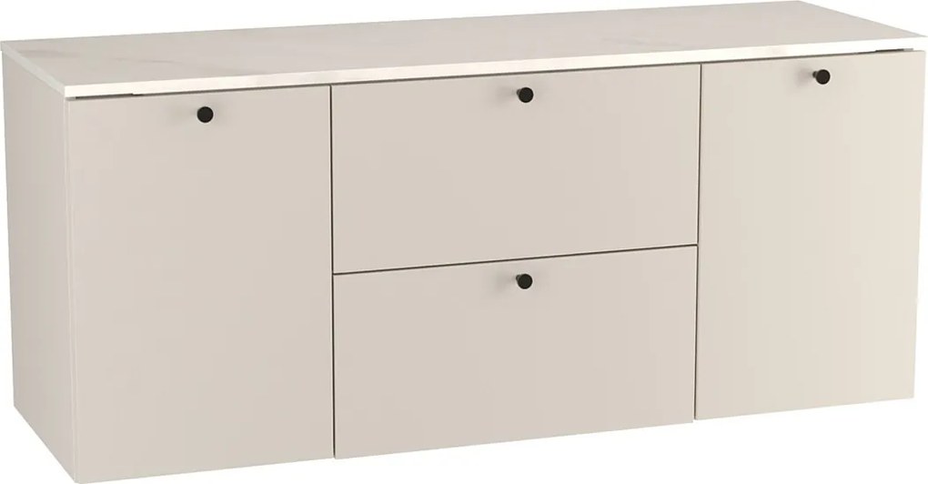 Szafka pod umywalkę WENA, z 2 drzwiami i 2 szufladami, gładkie fronty, z koszami na pranie, Beti, 140x60x47 cm, Kaszmir/Marmur Bianco