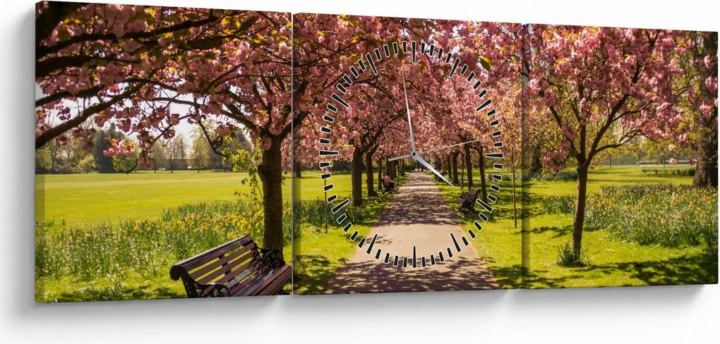 Obraz - sad czereśniowy (z zegarem) (90x30 cm)