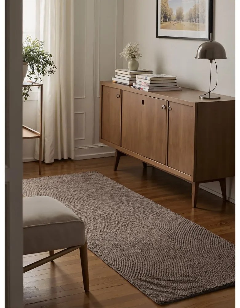 Szarobrązowy wełniany chodnik tkany ręcznie 80x200 cm Eleni Taupe – Hanse Home