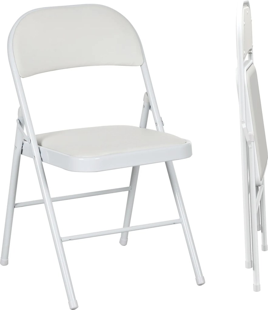 HOMCOM Zestaw 2 krzeseł składanych, Przenośne krzesła biurowe, Metalowe nogi, Fotel składany do biura, recepcji, poczekalni, Skaj, Biały