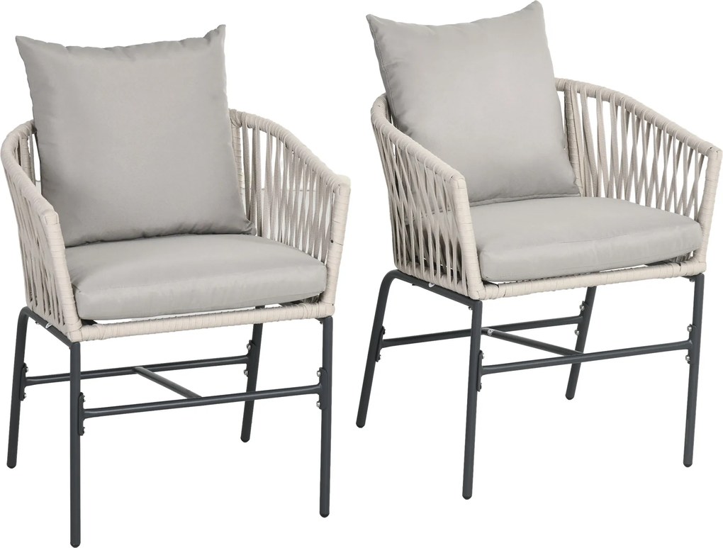 Outsunny Zestaw 2 Krzeseł Ogrodowych z Poduszkami Styl Boho Szare Metalowe Ramy Meble Ogrodowe Tarasowe 57x60x71cm | Aosom PL
