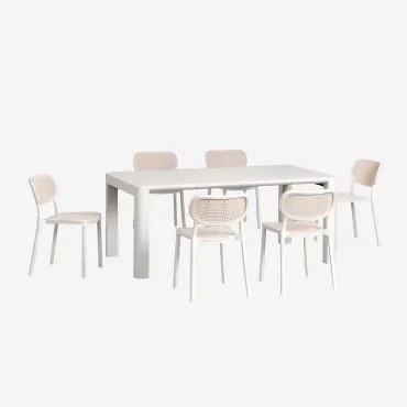 Zestaw Stołu Prostokątnego 180x100 Cm Arnadine I 6 Sztaplowanych Krzeseł Jadalnianych Z Polipropylenu Omara Gardenia Biel - Sklum