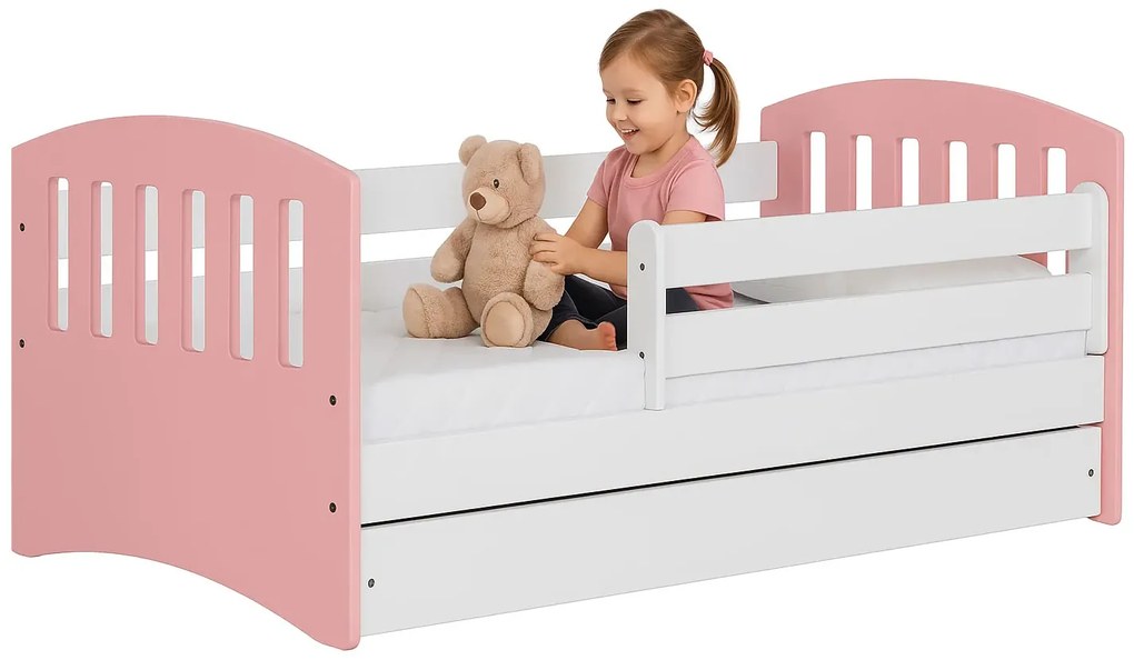 Łóżko dziecięce z szufladą pudrowy róż 80x160 N9-E16