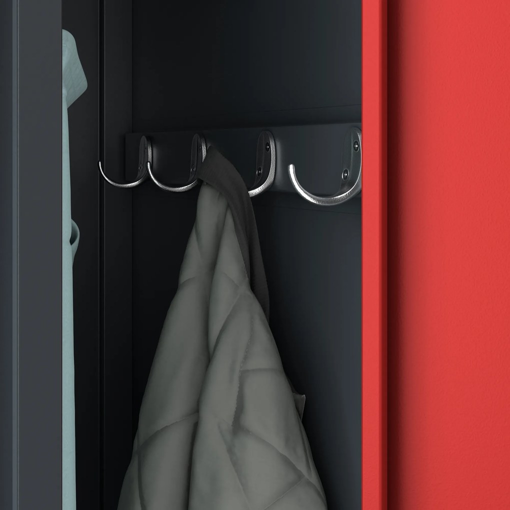 Szafka ubraniowa BHP antracytowo-czerwona: czterokomorowa KACPER, 800 x 1800 x 500 mm