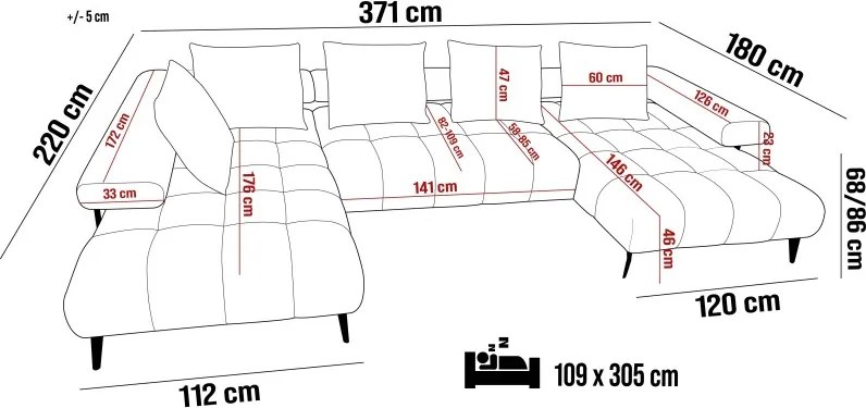 Narożnik MAGNETIC XL układ U z elektryczną regulacją siedziska WERSAL