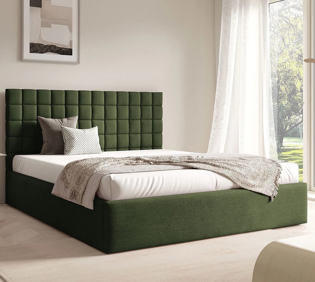 Nowoczesne zielone łóżko tapicerowane 3 rozmiary E9-S49