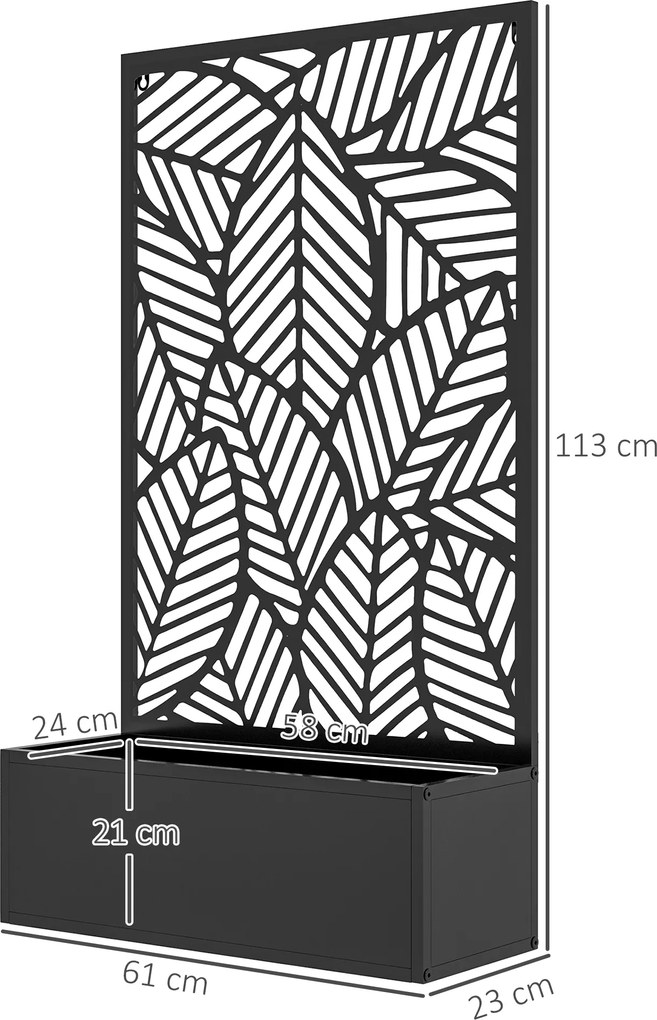 Outsunny Parawan z grządką na zewnątrz, parawan ogrodowy, ścianka działowa z donicą, metal, czarny | Aosom PL