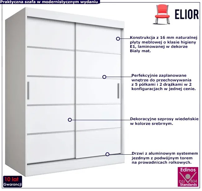 Biała szafa przesuwna 150 cm - Bohosa 4X