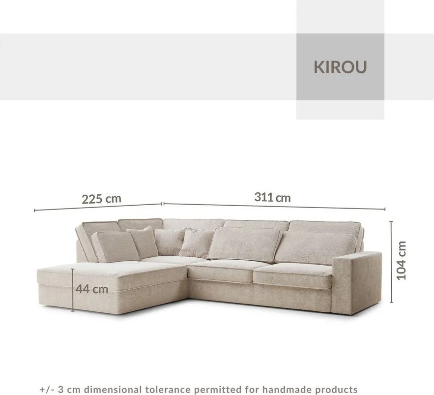 Kremowy narożnik z tkaniny szenilowej (lewostronny/w kształcie litery L) Kirou – Maison de Rêve