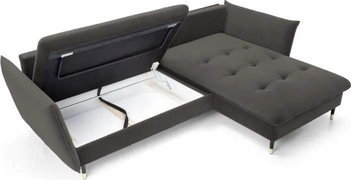 Narożnik GLAM Prawostronny z funkcją spania, zestaw z poduszkami wolnostojący tkanina RIVIERA 95 Ciemny szary DOMO HOME