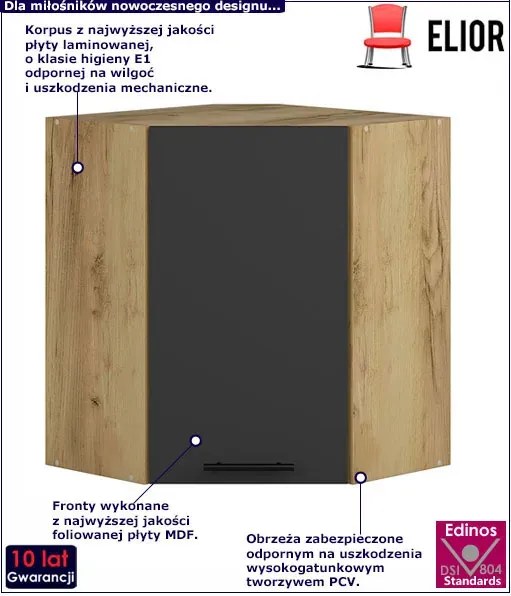 Kuchenna szafka górna narożna dąb craft + antracyt - Vokres 32X