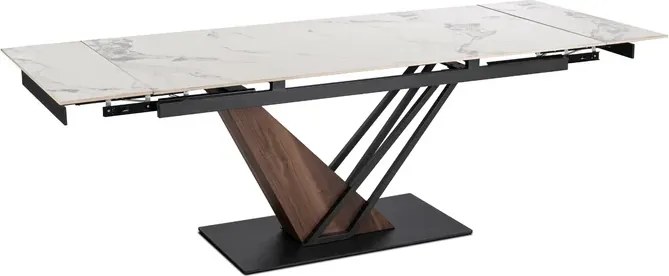 Zestaw Stół Rozkładany Ceramiczny REX 2 180-240 cm Biały Marmur/Orzech i 4 Krzesła Tapicerowane GRENADA Kremowe