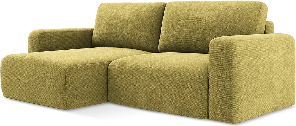 Narożnik lewostronny z funkcją spania - z tkaniny szenilowej - limonkowy - KONA