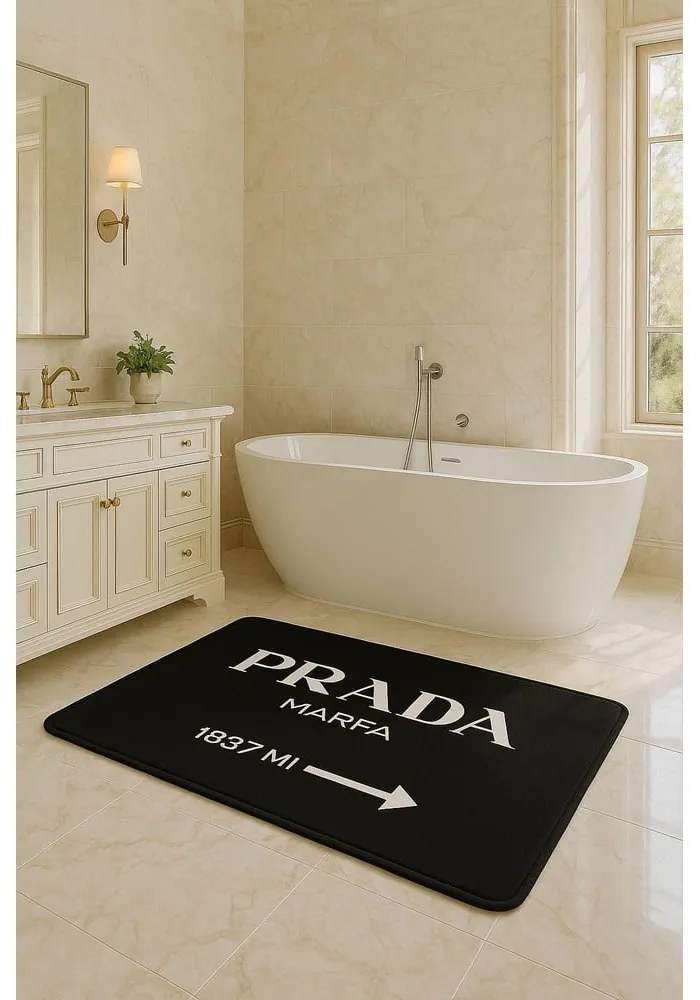 Czarny aksamitny dywanik łazienkowy 60x100 cm Prada – Mila Home