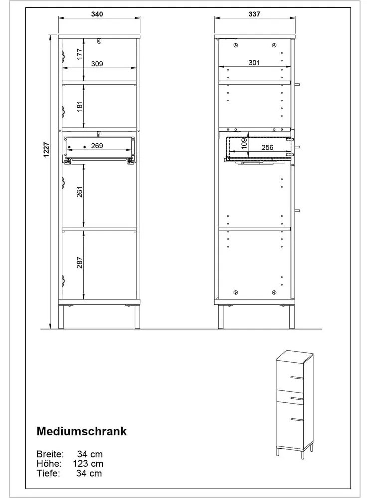 Ciemnoszara szafka łazienkowa w dekorze dębu 34x123 cm Yonkers – Germania