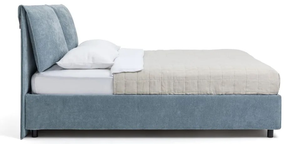 Niebieskie tapicerowane łóżko podwójne z miejscem do przechowywania z materacem/kratką 160x200 cm Myra Pillow - Bonami Selection