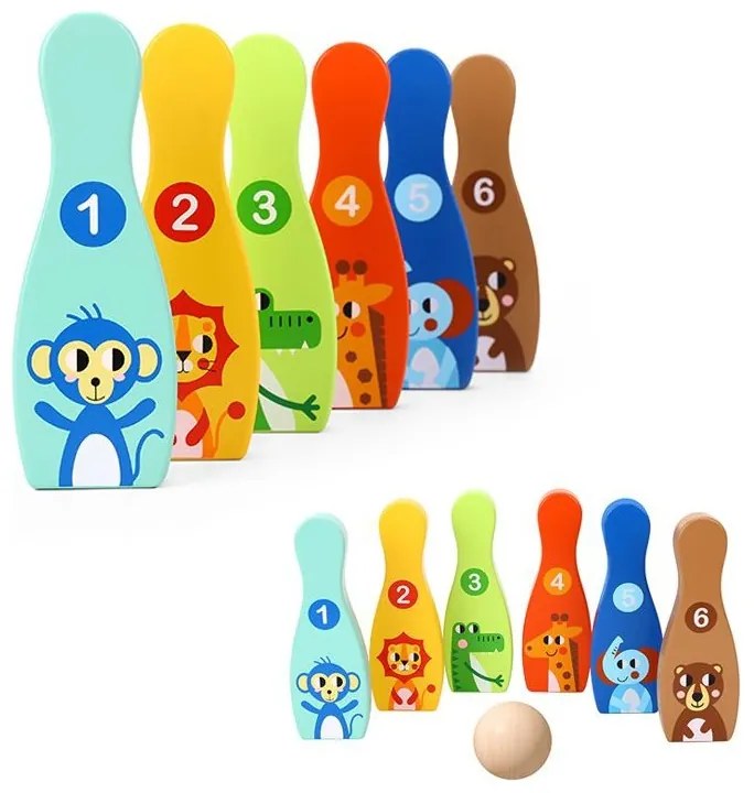 Tooky toy drewniane kręgle dla dzieci 6 szt. + piłka