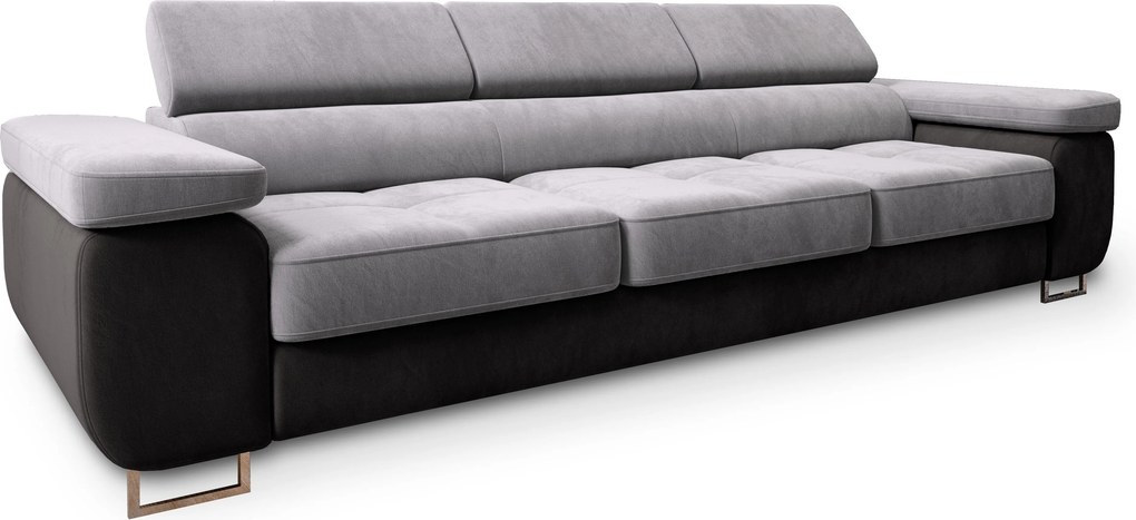 Masseno Sofa MOSINE z funkcją spania, Rozkładana sofa z regulowanymi zagłówkami - Jasnoszary, MONOLITH 84 + MONOLITH 95
