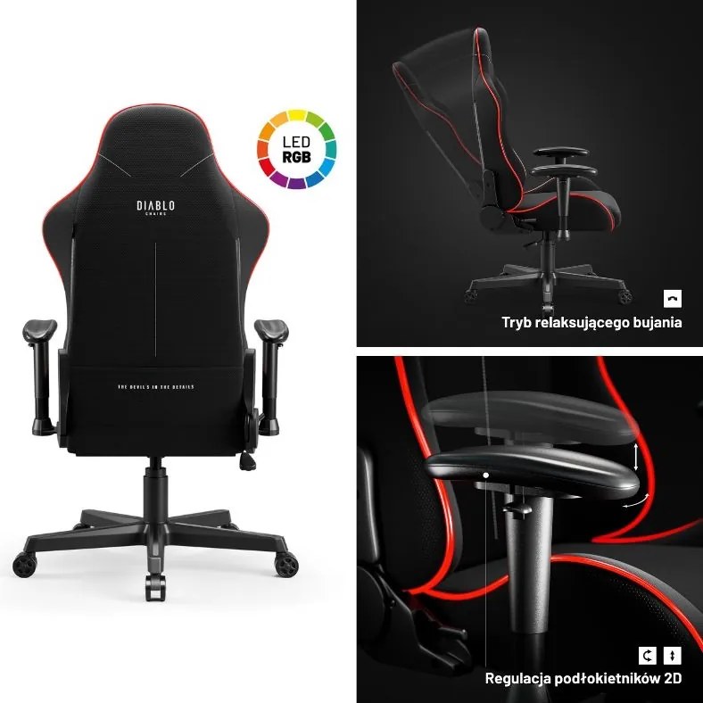 Fotel gamingowy z oświetleniem LED na pilot Diablo X-Starter czarny
