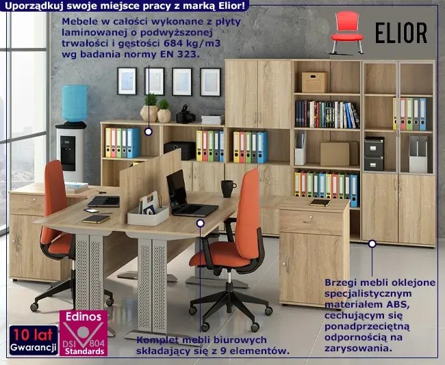 Dwustanowiskowy zestaw biurowych mebli z biurkiem na kluczyk dąb sonoma Z0-S89