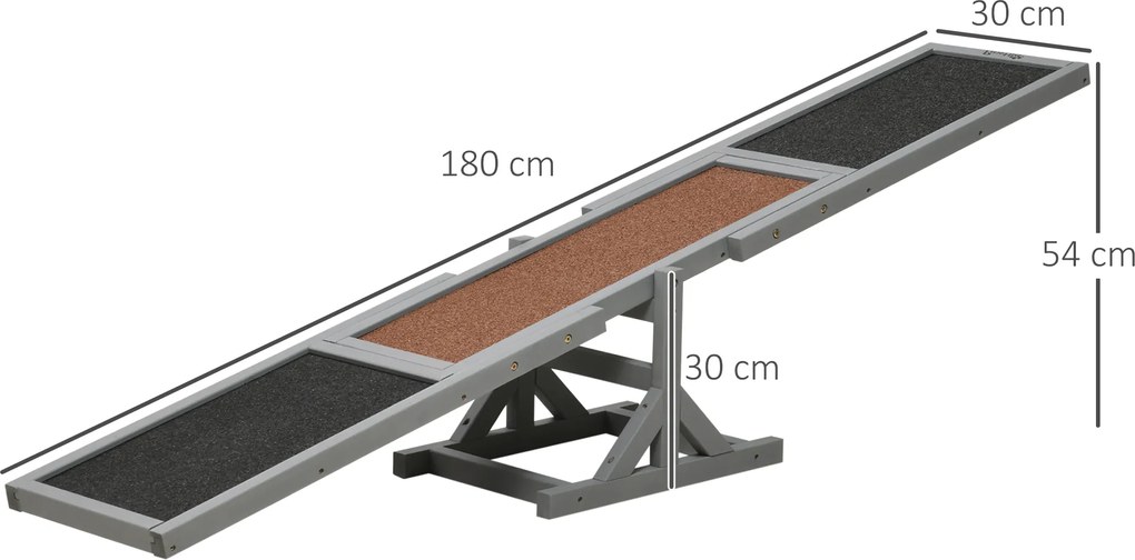 PawHut Huśtawka dla psów Wipka z drewna Trening agility dla dużych psów Szara zabawka sportowa 180x30x30cm | Aosom PL