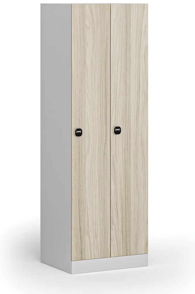 Szafka ubraniowa, 2-drzwiowa, 1850 x 600 x 500 mm, demontaż, zamek RFID, drzwi laminowane, dąb naturalny