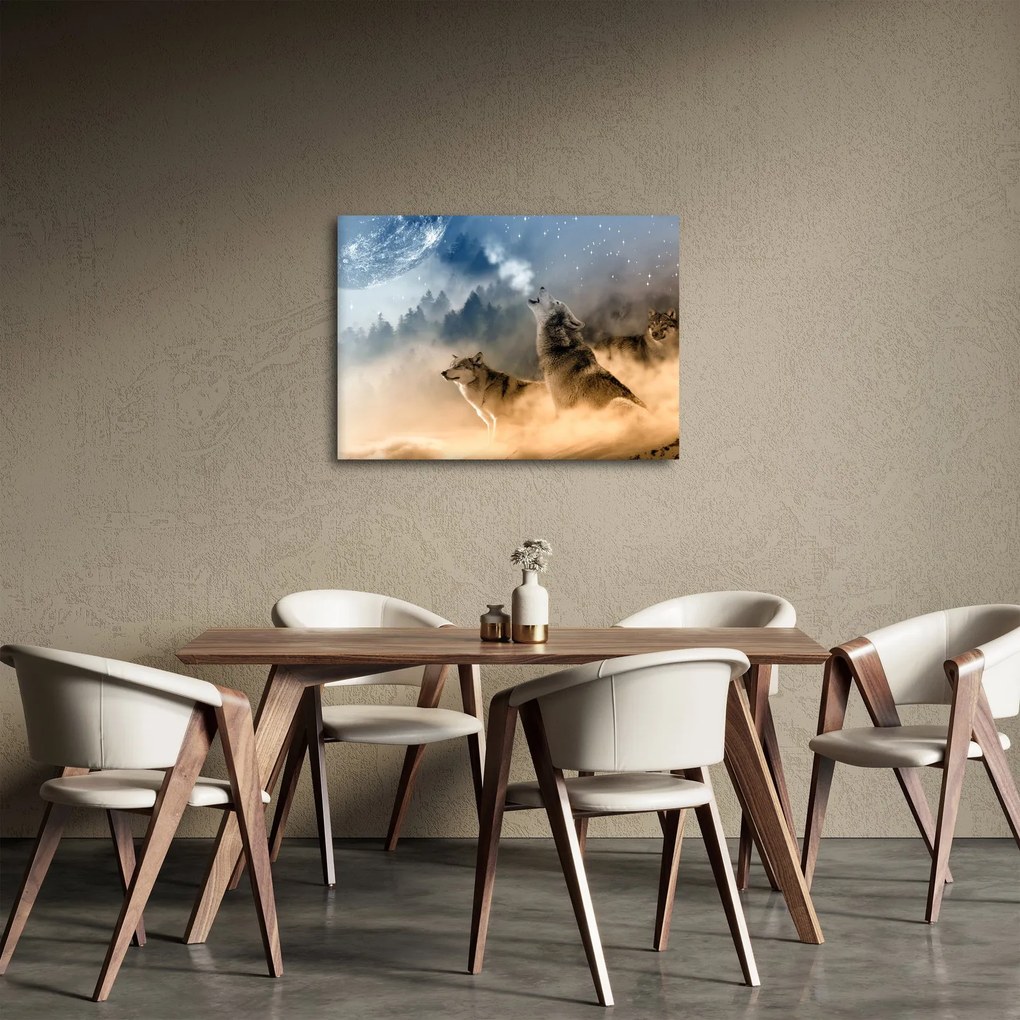 Obraz - wilki wyjące do księżyca (70x50 cm)