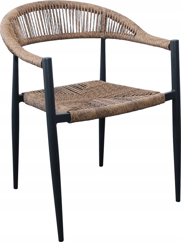 Krzesło Ogrodowe Czarne 56x60x78 cm Plecione Brązowe Sznurki Nowoczesne