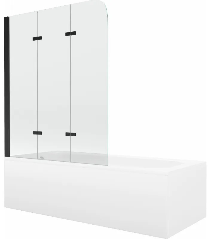 Mexen Vega wanna prostokątna 160 x 70 cm z obudową i parawanem 3-skrzydłowym 120 cm, transparent, czarny - 550116070X9012037000
